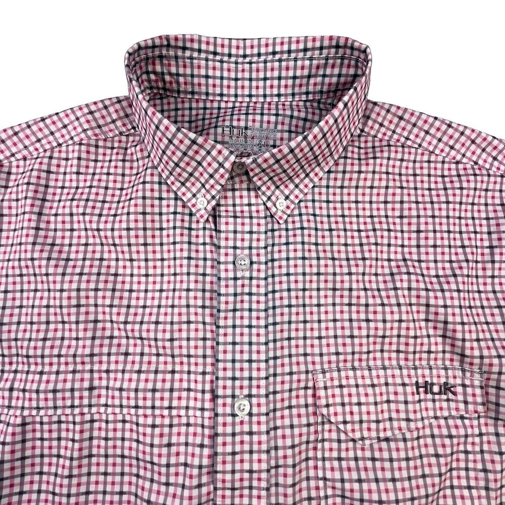 Huk Fishing Shirt Men's XL Performance Plaid Short Sleeve Lightweight Stretch